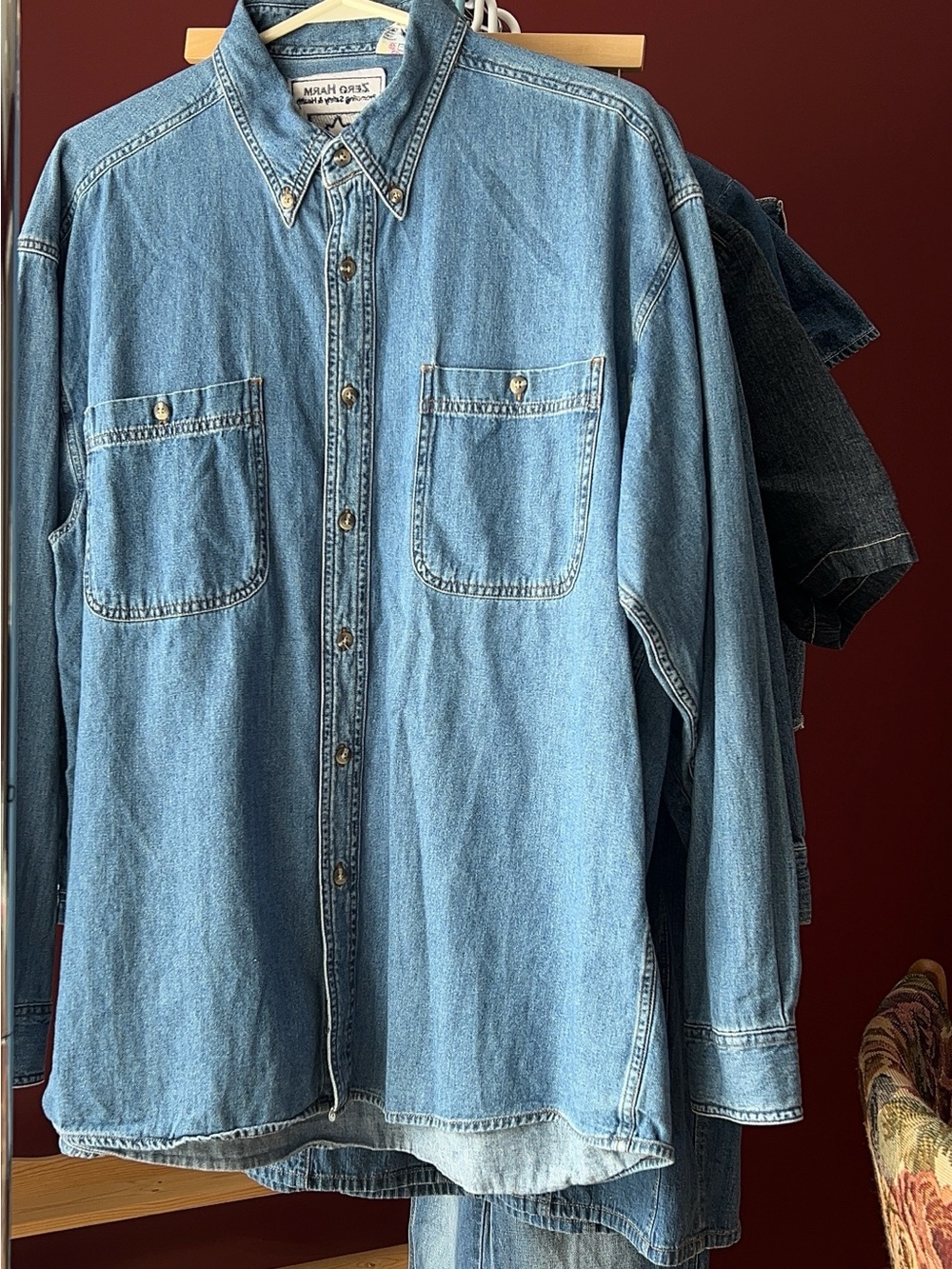 Vintage-Inspired Men's Denim Button-Down Shirt - Light Blue